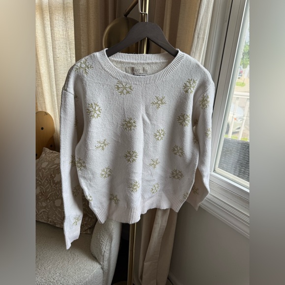 LOFT Cream Sweater with Gold Snowflake Design | M - Picture 1 of 6